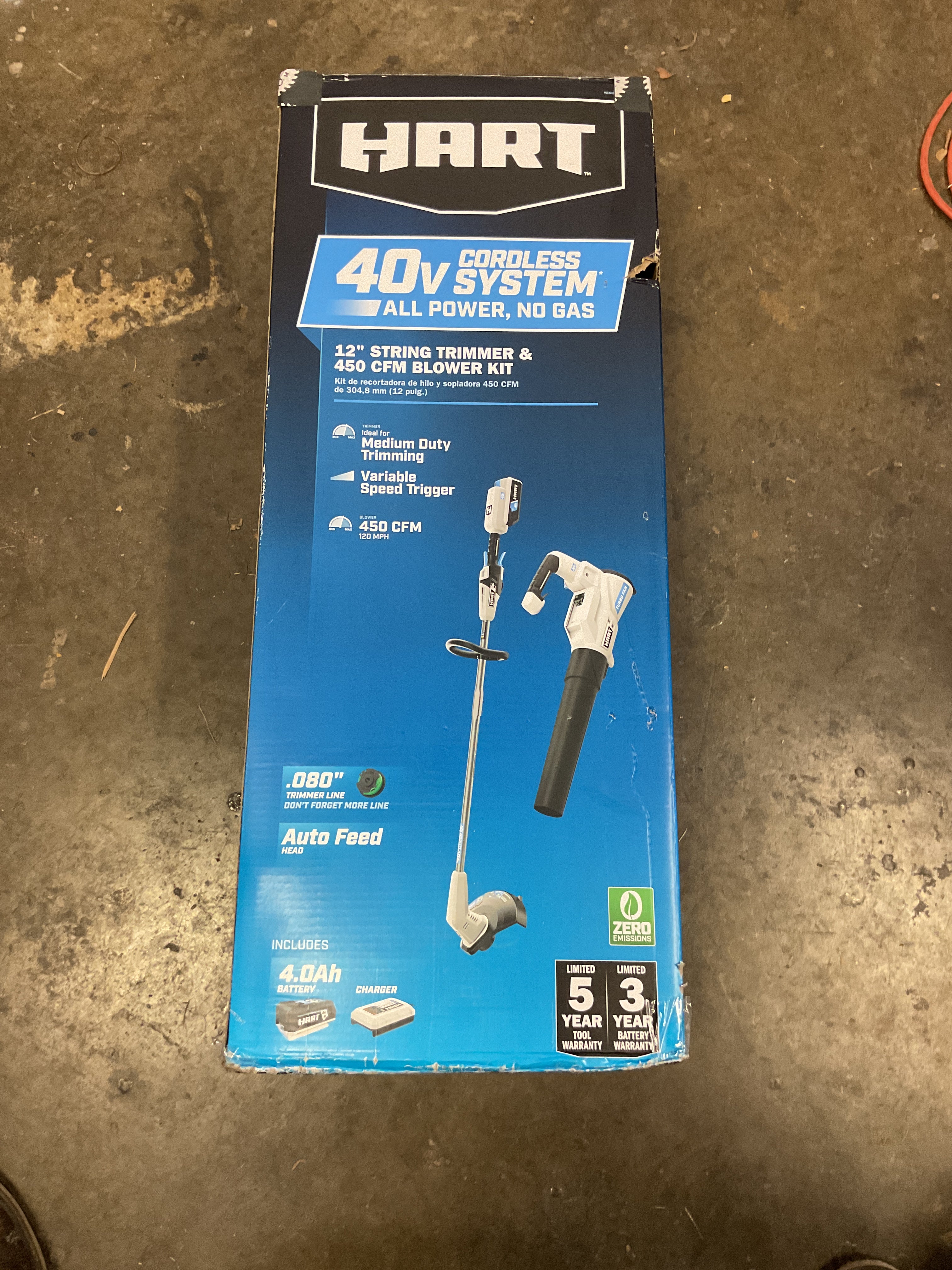 HART 40V 12" String Trimmer and Blower Combo Kit, Generation Two, (1) 4.0Ah Lithium-Ion Battery