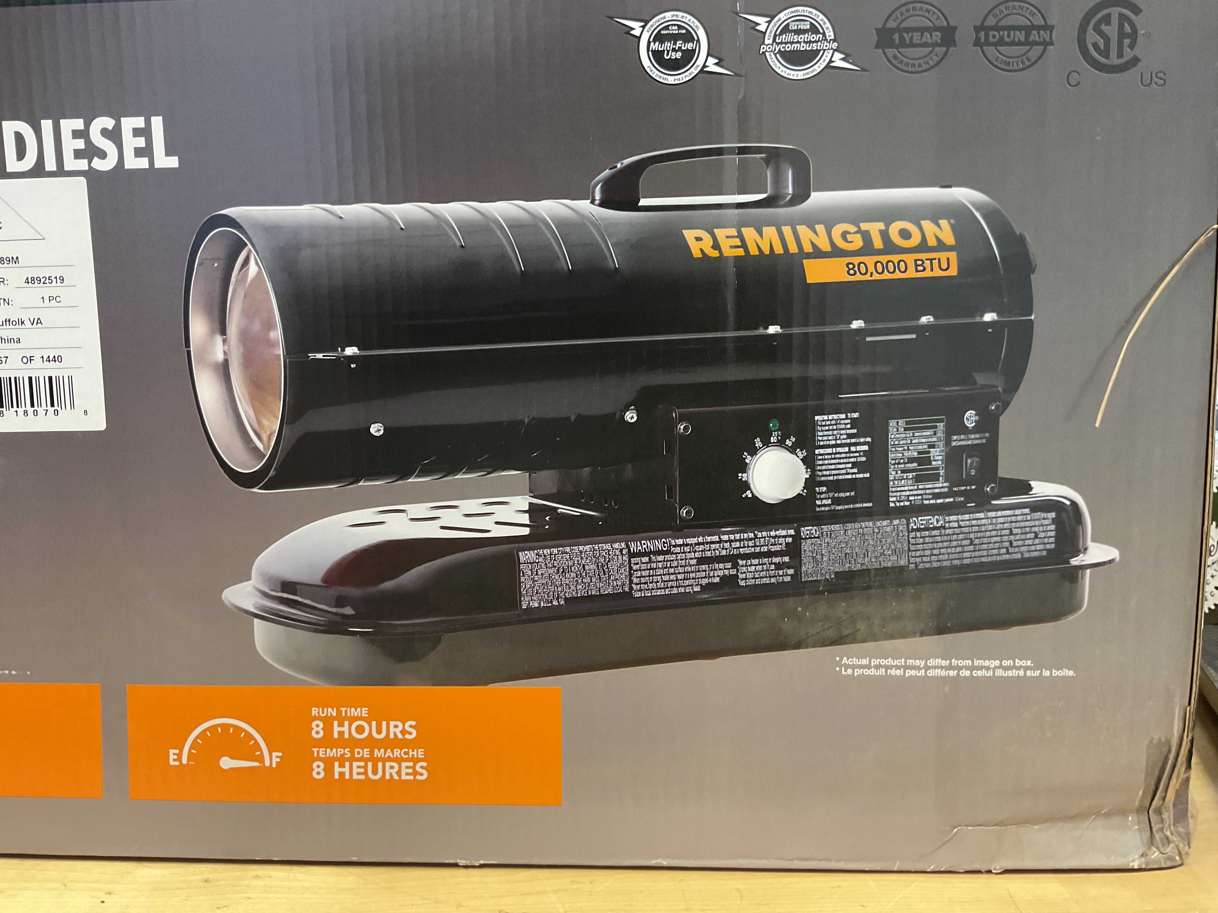Remington 80,000 BTU Kerosene/Diesel Heater - PICK UP ONLY