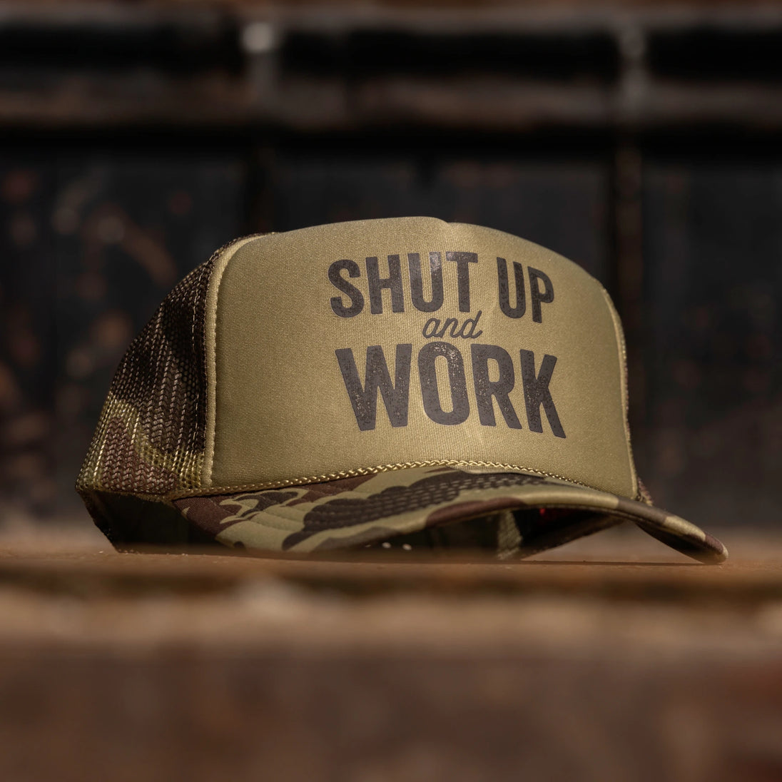 Shut Up & Work Camo Trucker Hat  Woodworking Essential - John Malecki