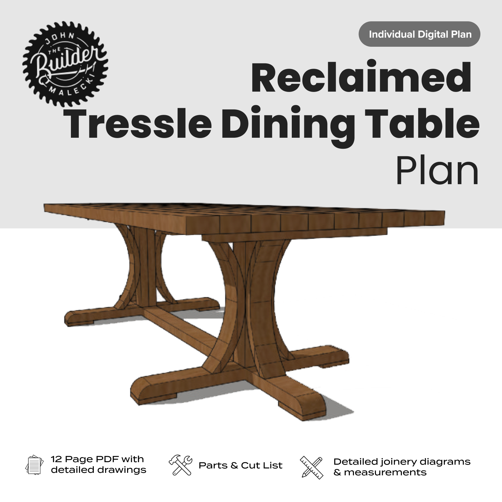 Reclaimed Tressle Dining Table Plan - John Malecki Store