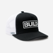 Black and white cap with 'BUILD' logo on a white background